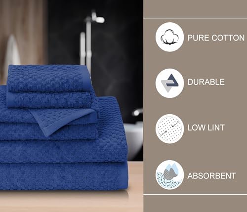 COTTON CRAFT Waffle 6 Piece Towel Set - 100% Cotton - 2 Oversized Luxury Euro Spa Waffle Weave Large Bath Towels, 2 Hand Towels, 2 Washcloths - Absorbent Quick Dry Hotel Bathroom Shower Pool - Blue - Thumbnail 3