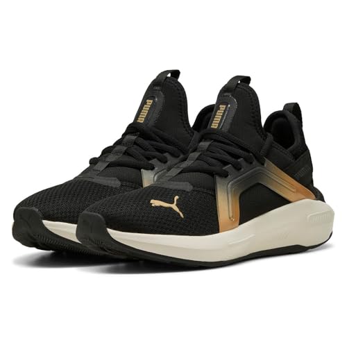 PUMA Women's Softride Enzo 5 Metallic Sneaker, Black/Warm White/Gold, 8 US