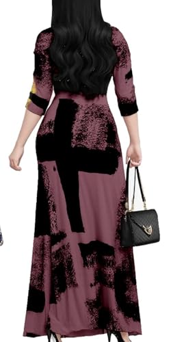 Image of Women's Church Maxi Wrap V Neck 3 /4 Sleeve Tie Waist Plus Size Long Dress | Flattering wrap V-neck design enhances curves. High elastic tie waist accentuates the slimmest part, hides tummy.