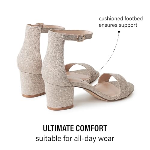 Image of J. Adams Daisy Heeled Sandals - Ankle Strap Low Block, Open Toe Dress Pumps, Chunky Heels - Dressy Shoes for Women - Bridal, Wedding, Summer Sandals