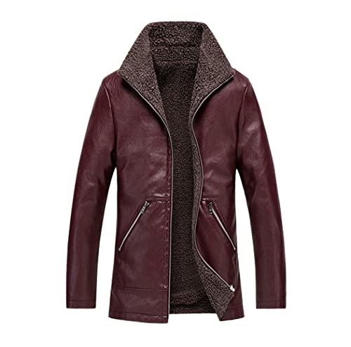 Veste longue en cuir pour homme coupe-vent et manteau chaud rouge en taille XL