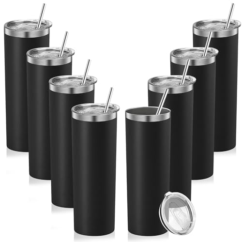 8 Pack Skinny Tumbler, 20 oz Stainless Steel Straight Tumblers Bulk with Lid and Straw, Insulated Slim Double Wall Tumbler Travel Mug Cups for Sport Gym DIY, Black 8 Pack Skinny Tumbler, 20 oz Stainless Steel Straight Tumblers Bulk with Lid and Straw, Insulated Slim Double Wall Tumbler Travel Mug Cups for Sport Gym DIY, Black