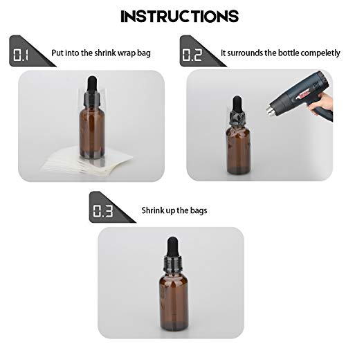 Image of 1oz Glass Bottle Shrink Bands 200 pcs Clear PVC Heat Shrink Wrap Sealer for 30ml Bottles