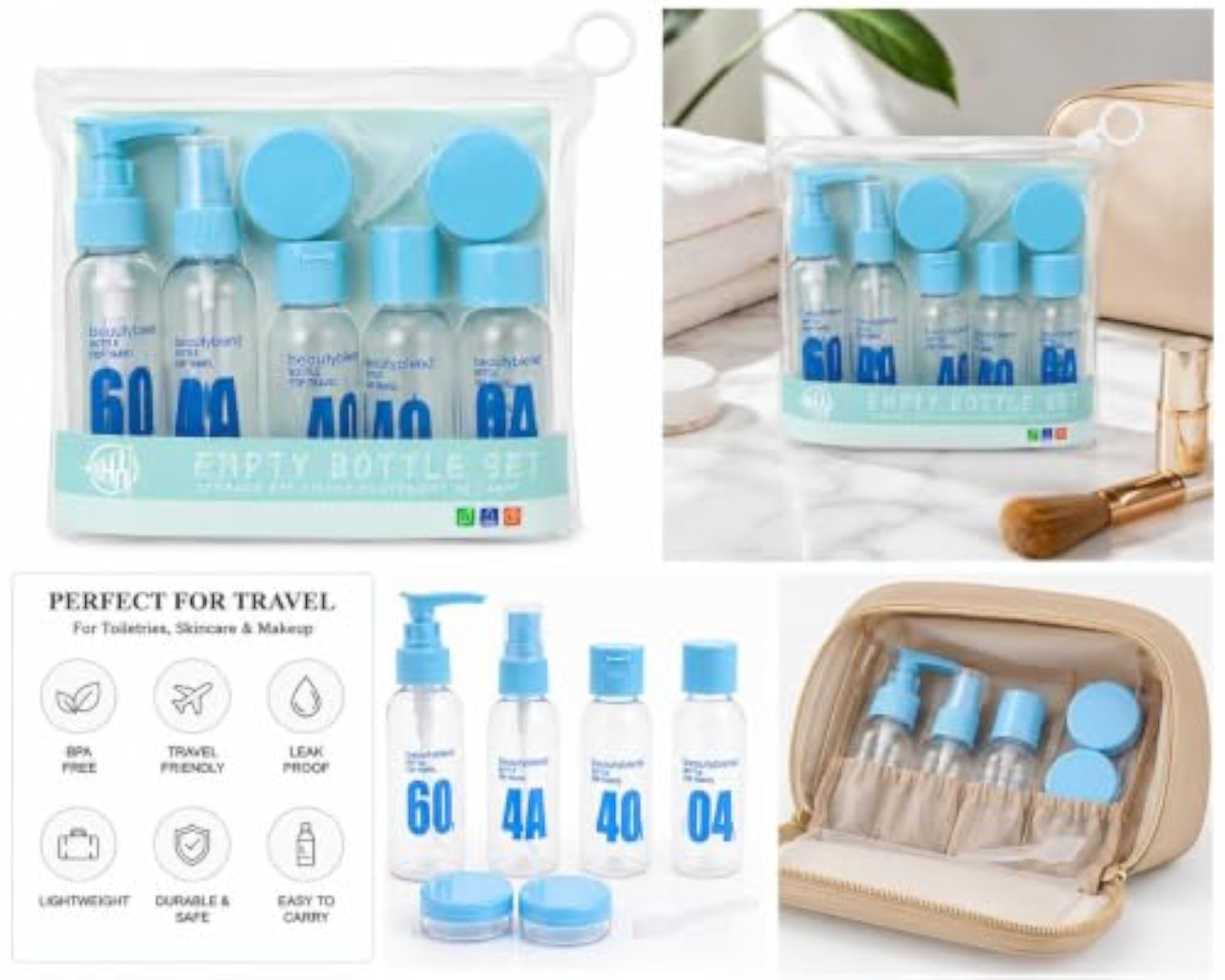 Travel Toiletry Bottle Set, Refillable Containers