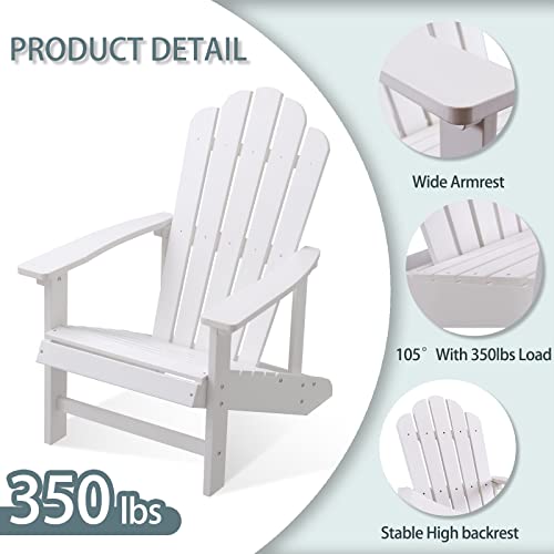 Efurden Adirondack Chair, Polystyrene, Weather Resistant & Durable Fire Pits Chair For Lawn And Garden, 350 Lbs Load Capacity With Easy Assembly (White, 1 Pc) #TOP3