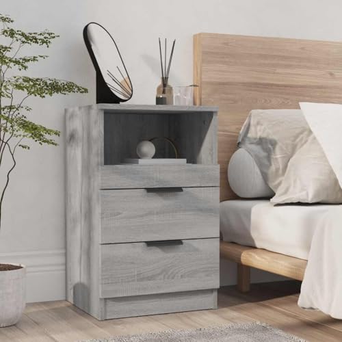Table de chevet avec 2 tiroirs de rangement meuble de nuit gris moderne 40 cm