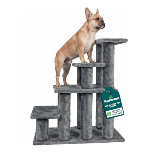 Furhaven Steady Paws Multi-Step Pet Stairs for High Beds & Sofas - Gray, 4-Step