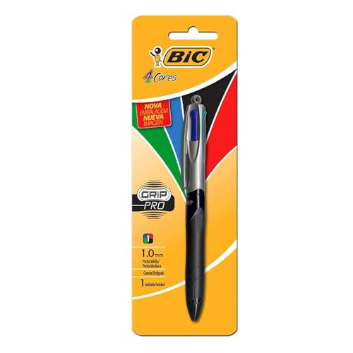 Caneta Esferográfica Retrátil BIC, 4 Cores Clássicas, Grip Pro, Ponta Média de 1.0mm, 929826, 1 Unid