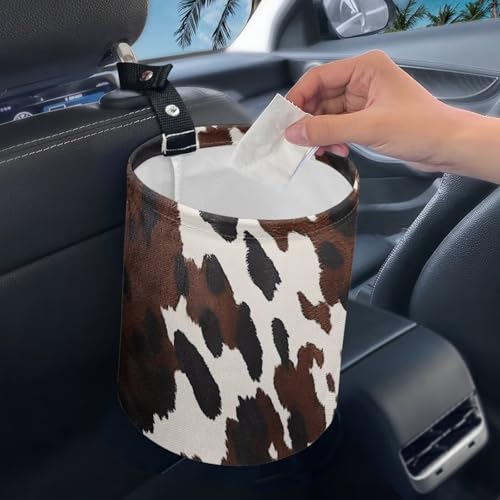 Image of Pensura Brown Cow Print Car Garbage Bin Multifunctional Trash can for car Car Interior Accessory Car Storage Bag Universal Hanging Car Garbage Bag Car Seat Back Use