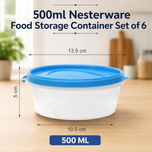 Image of Cutting EDGE Nesterware 500ml Stackable Food Container (Set of 6, Blue) | BPA-free plastic, stackable design, leak-proof, kitchen storage, pantry, fridge, meal prep, reusable, travel use