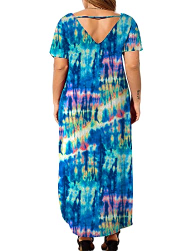 Image of Kancystore Women's Plus Size Dresses Summer Casual Loose Pocket Short Sleeve Slits Long Maxi Dress XL-5X