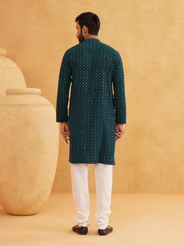 Image of SOJANYA Men's Coffee Brown Cotton Blend Kurta with Intricate Embroidery & Subtle Sequin Work