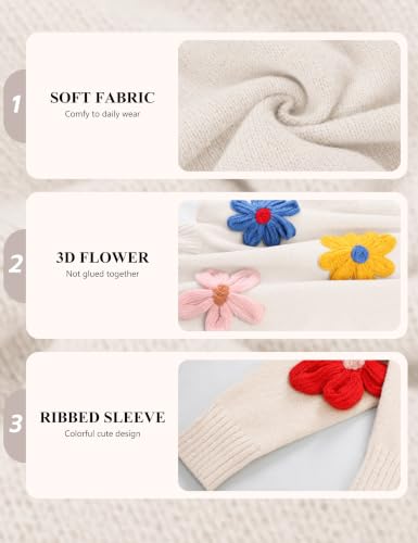 Image of Women Floral Sweater Casual Colorful Flower Knit Pullover Top