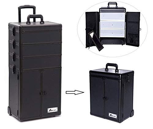 4 in 1 Professional Multifunction Artist Rolling Trolley Makeup Beauty Train Case Salon Cosmetic Organizer (#2 black)