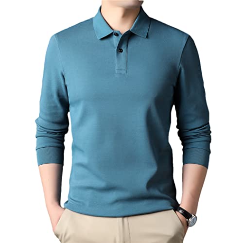 Polo coréen uni pour homme à manches longues bleu taille 3XL style décontracté