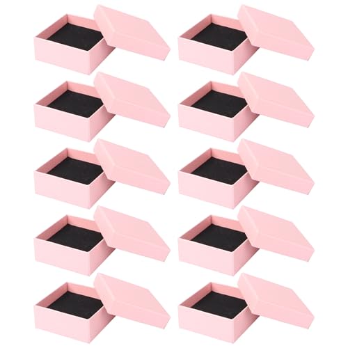 Milisten Caja de Joyería de Cartón Rosa 7x7x3 Cm, Estuche Multiusos para Pendientes, Anillos y Collares, Set de 10 Piezas para Embalaje y Obsequio de Joyas
