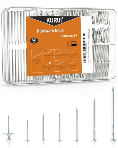 KURUI 7 Sizes Picture Hanging Nails Assortment Kit, 340 Pcs Galvanized Nails Including Common Nail, Finishing Nails & Double Headed Nail, Small & Long Nail for Hanging Pictures, Wall Art, Home Decor