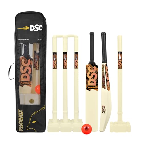 Image of DSC Phoenix Plastic Cricket Set - Ideal for Tennis and Gully /Turf Cricket Bat, Color - White, Size - Full