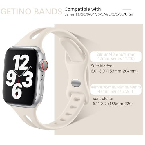 Image of 4 Pack Thin Band Compatible for Apple Watch Bands 44mm 45mm 46mm 42mm 49mm Women iWatch Series 11 10 9 8 7 6 5 4 3 2 1 SE Ultra, Soft Silicone Narrow Slim Sport Strap, Brown /Milk Tea /Pink /Starlight