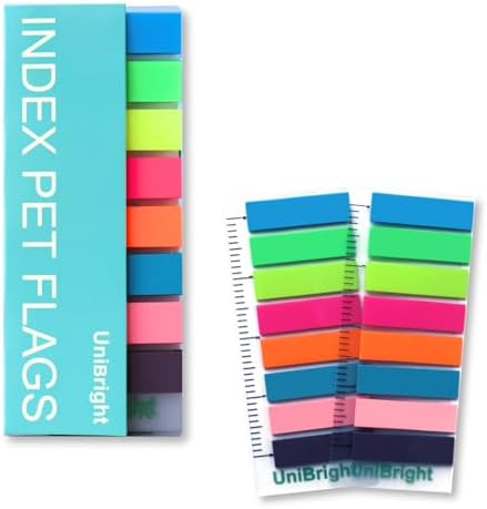 UniBright Sticky Tabs, 400 Pcs, with 4 Inch Bookmark Ruler, 8 Neon Colors 2 Sets, Use as Annotation Tabs, Book Tabs, Notebook Tabs, Page Tabs and Page Markers