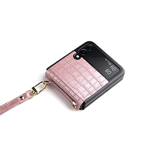 Coque Galaxy Z Flip 3 Anti-Chute Rose avec Dragonne Cuir pour Éviter les Casses