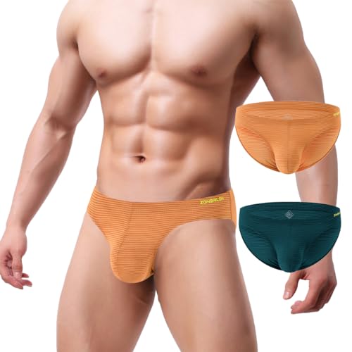 Mens Low Rise Brief with Breathable Mesh Sexy Underwear for Men Striped Brief Big Pouch