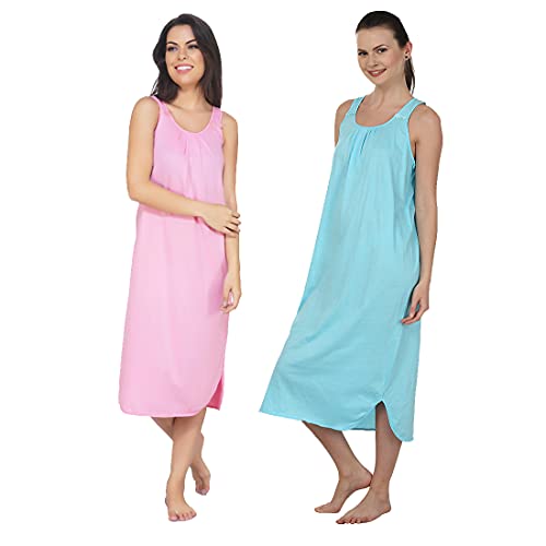 Image of BLAZON Women's Cotton Hosiery Solid Maxi Nighty Slip (Pack of 2) Available Sizes: S, M, L, XL, 2XL, 3XL, 4XL, 5XL