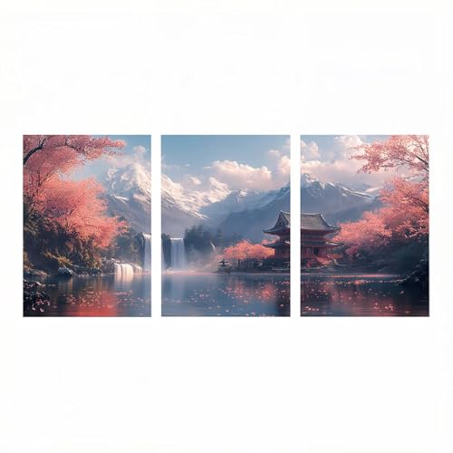 3Pck Ciervo Diamond Painting Kit Completo, Cascada Pintura Diamante para Manualidades Adultos 40x60 cm*3 Pintar por Numeros Diamond Painting para Cuadros Decoracion Salon Modernos Regalo HXZH-0468