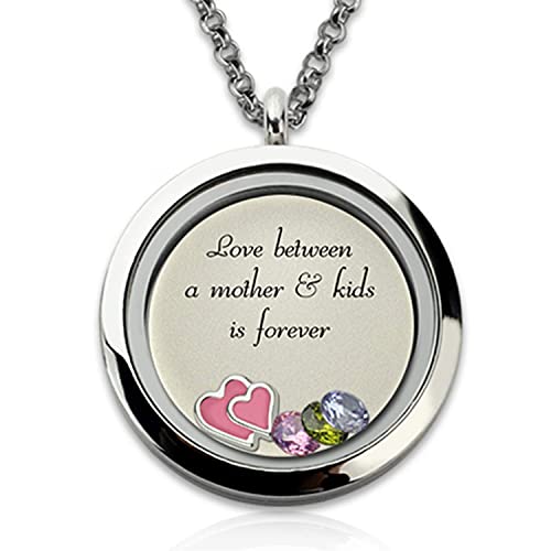 Mudde Love Between a Mother and Kids is Forever Best Love 1-7 Birthstone Floating Living Memory Locket Pendant Necklace (Silver,20.0)