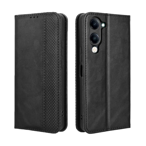 HAOYE Leather Folio Funda para Vivo Y29s 5G, PU + TPU Flip Carcasa de Cuero Libro Protector con Magnético y Ranuras para Tarjetas y Plegable de Soporte, Negro