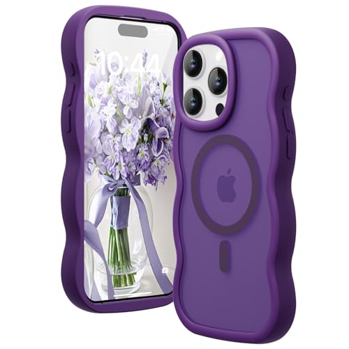 Amzfield Magnetic for iPhone 13 Pro Max Case, Compatible with Magsafe Wavy Frame Cute Translucent Matte Hard Back Silicone Bumper Shockproof Phone Case for iPhone 13 Pro Max Women Girls, Dark Purple by Amzfield - Used condition - US$6.50
