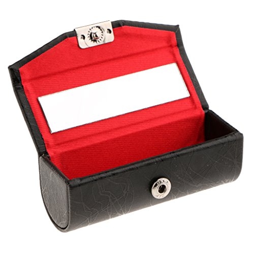 Fityle PU Leather Lipstick Case Holder - Organizer Bag for Purse- lipstick Holder- Durable Soft Cover -Cosmetic Storage Kit With Mirror Best Gift - Black, as described