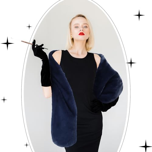 Jadive Women's Faux Fur Shawl Wrap Fake Fur Stoles Scarf Shrug Bridal Winter Wedding Evening Dress with 2 Rhinestone Brooches4