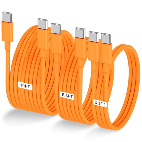 Image of 3-Pack Orange [3.3FT+6.6FT+10FT] 60W USB C to USB C Cable, Type C Fast Charging Cable for iPhone Air 17 16e 16 15 Pro Plus Pro Max，for Galaxy S25, for iPad Pro /Air /mini, for MacBook Pro /Air and More