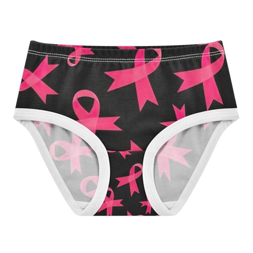 Pink Awareness Ribbons Black Cotton Toddler Underwear, Cotton Girls Underwear, 2T–8 Years