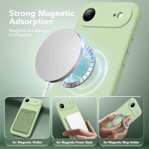Image of Magnetic for iPhone Air Case, Compatible with MagSafe, [Full Camera Protection][Screen Protector] Silicone Shockproof Protective Phone Case for iPhone 17 Air 6.5 inch, Matcha