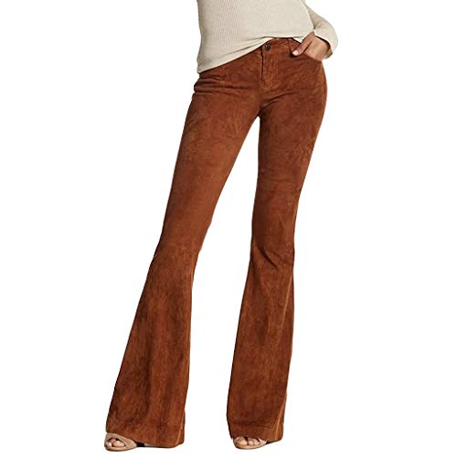 Toimothcn Women\'s Corduroy Bell Bottom Flare Trousers High Waisted Stretch Wide Leg Long Pants(Brown 1,M)