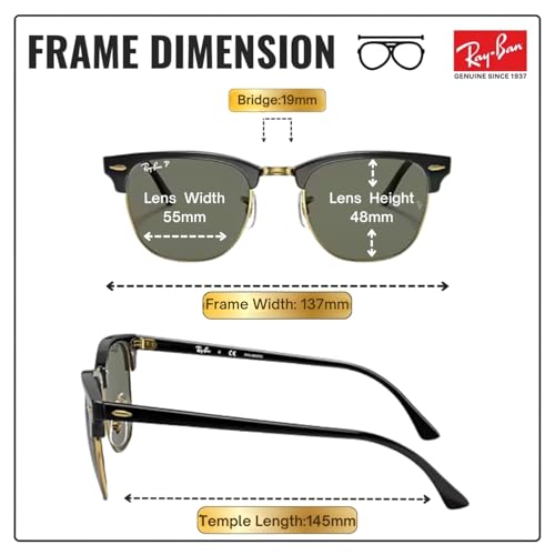 Image of Ray-Ban RB3016F CLUBMASTER CLASSIC LOW BRIDGE FIT Square Shape Sunglasses for Men & Women with Official RayBan Eyewear Kit