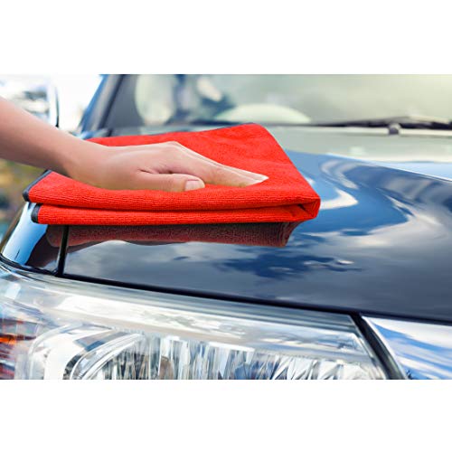 Detailer's Preference Large Microfiber Towels For Car Detailing, Washing, And Drying, 320 Gsm, 16 X 24 In. Red 12-Pack #TOP4