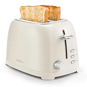 Ultrean Toaster 2 Slice with Extra-Wide Slot, Stainless Steel Toaster with Removable Crumb Tray, Small Toaster with 6 Browning Settings, Cancel, Bagel, Deforest Functions, 825 W, Cream