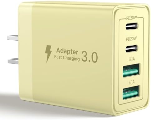 USB C Charger Block, 40W 4-Port Fast Charger 20W Type C Charging Block 3.1A USB Wall Charger Dual Port PD+QC Charging Cube for iPhone 16 15 14 13 12 Pro Max XS, iPad, Samsung Phone (Yellow)