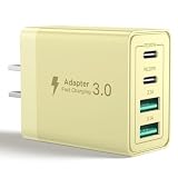 Picture of USB C Charger Block, 40W 4-Port Fast Charger 20W Type C Charging Block 3.1A USB Wall Charger Dual Port PD+QC Charging Cube for iPhone 16 15 14 13 12 Pro Max XS, iPad, Samsung Phone (Yellow)