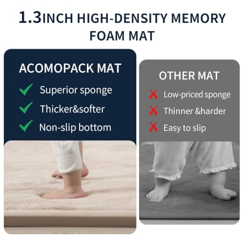Image of ACOMOPACK 1.3 inch Thick Baby Play Mat for Floor,50x50 Elasti-Foam Playpen Mat for Kids,Infants,Toddlers, Ultra Soft Crawling Mat with Non-Slip Bottom,Tummy Time,Nursery Rug,Yoga,Tatami(Beige)