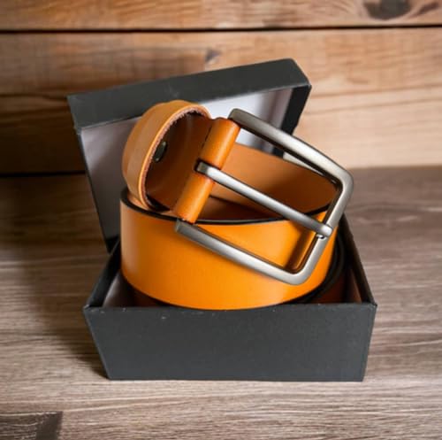 Men’s 100% Leather Classic Every Day Dress Belt for Jeans, Khakis, packed in a gift box.2