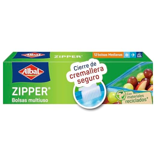 Albal Bolsas multiuso Zipper - Bolsas porta alimentos herméticas, bolsas para comida con cremallera para congelar, transportar y conservar alimentos, bolsas para líquidos del avión, 12 bolsas medianas