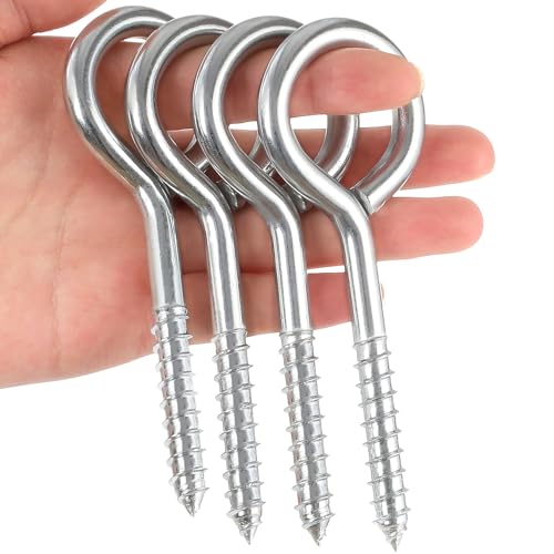 Pernos de ojo atornillados, tornillos de gancho de ojo resistentes de 5 pulgadas, tornillos de ojo de acero inoxidable para madera, ganchos grandes antioxidantes para amarres, levantar y asegurar