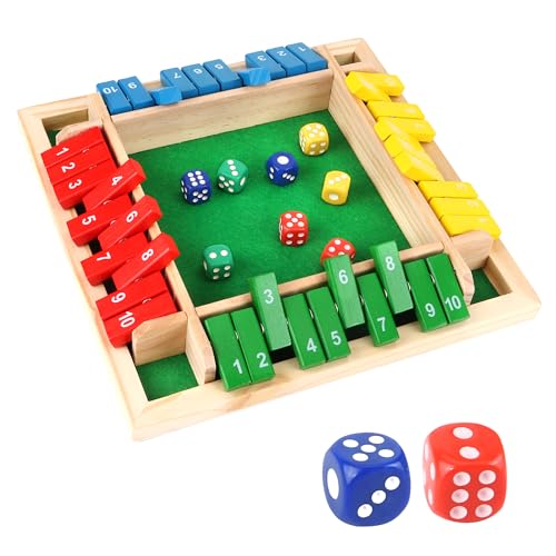 YiliYa Shut The Box Würfelspiel 2-4 Spieler Familie Holzbrett Tisch Mathe 8 Würfel Klassische Tischspiele für Klassenzimmer Zuhause Party oder Kneipe (Farbe)