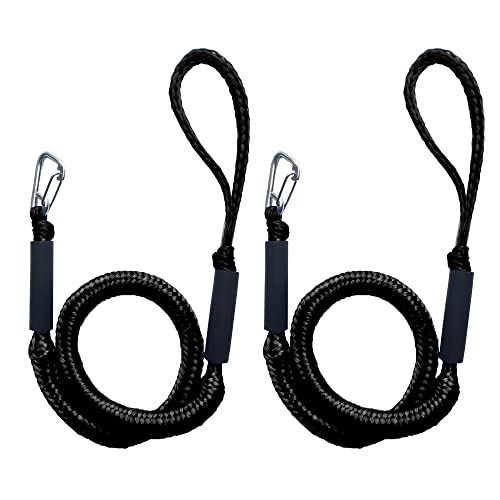 ZRSCHYG Bungee Dock Lines for Boats – Single Hook Heavy-Duty Elastic Anchor Rope – Secure Boat Dock Lines, Potoon Mooring & PWC Tie Downs (2-Pack, Black, 4 FT)