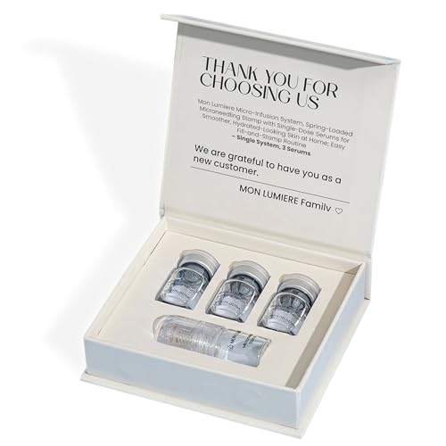 Mon Lumiere Micro-Infusion System - 0.25mm Gold Derma Spring-Loaded Stamp with PDRN & Peptides - At-Home Facial Kit for Collagen Boost & Fine Lines - Includes 3 Single-Dose Serums - Starter Kit