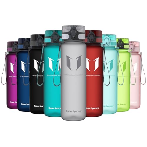 Sparrow Botella Agua Deportiva 1Litro - Sin BPA -Tritan Cantimplora 1-Click | Antifugas, Plastico Botella de Agua, Ligera, Apta para Lavavajillas, Flip Top, Ergonómica, Gym, Oficina, Viaje, Ciclismo